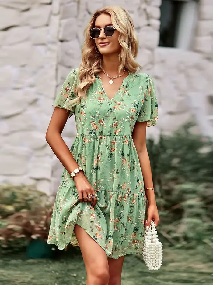 Msfilia mode robe florale femmes printemps automne col en V à manches courtes ample Chic robes impri