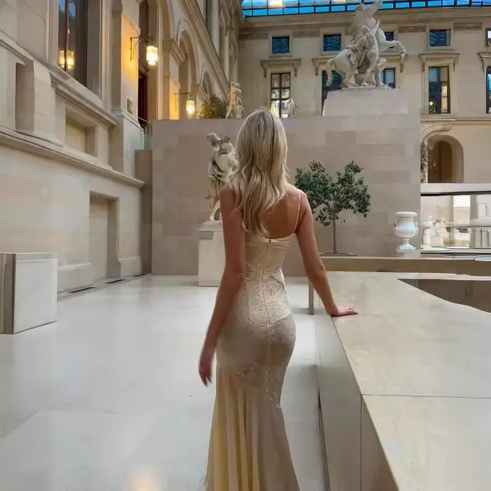 Mingmingxi – robe longue d'été pour femmes, Beige, élégante, en dentelle, avec ourlet, bretelles Spa