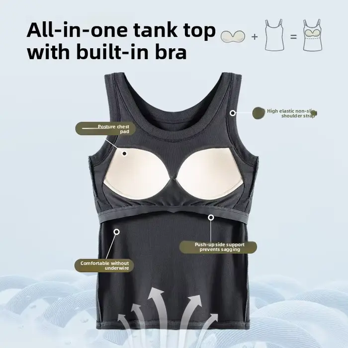 Débardeur côtelé pour femme avec soutien-gorge intégré, sans armatures, confortable pour le quotidien, tenue décontractée, sport léger, sans manches, basique, style cami