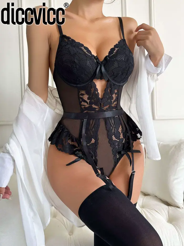 Sexy diccvicc body z polyesteru a elastanu s kvetinovou čipkou pre špeciálne príležitosti pre ženy