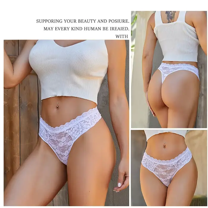 3-dielne čipkované sexy tangá pre ženy s nízkym pásom