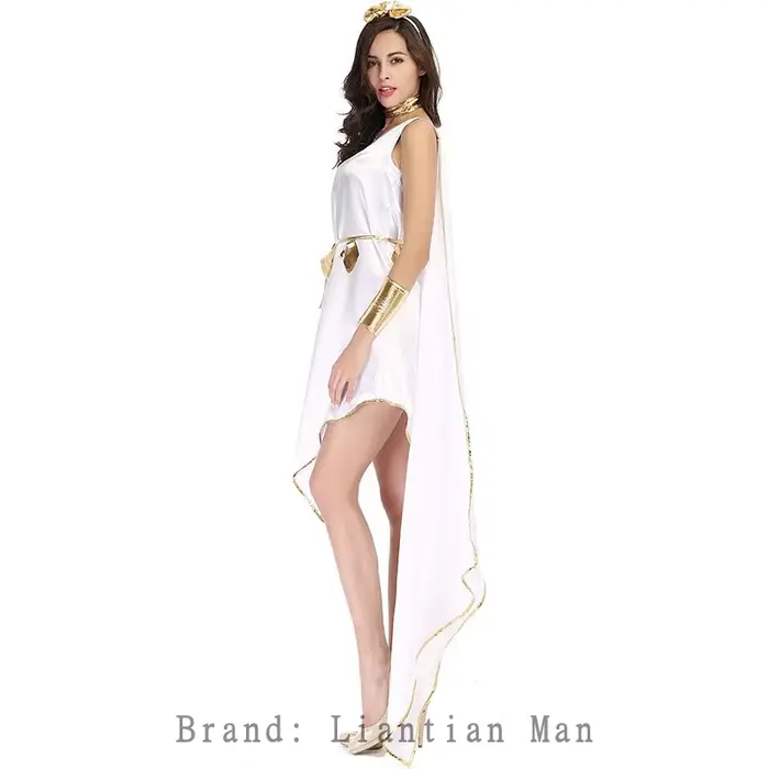 Robe de déesse antique en polyester blanche avec détails pour femmes occasions spéciales halloween cérémonies thématiques