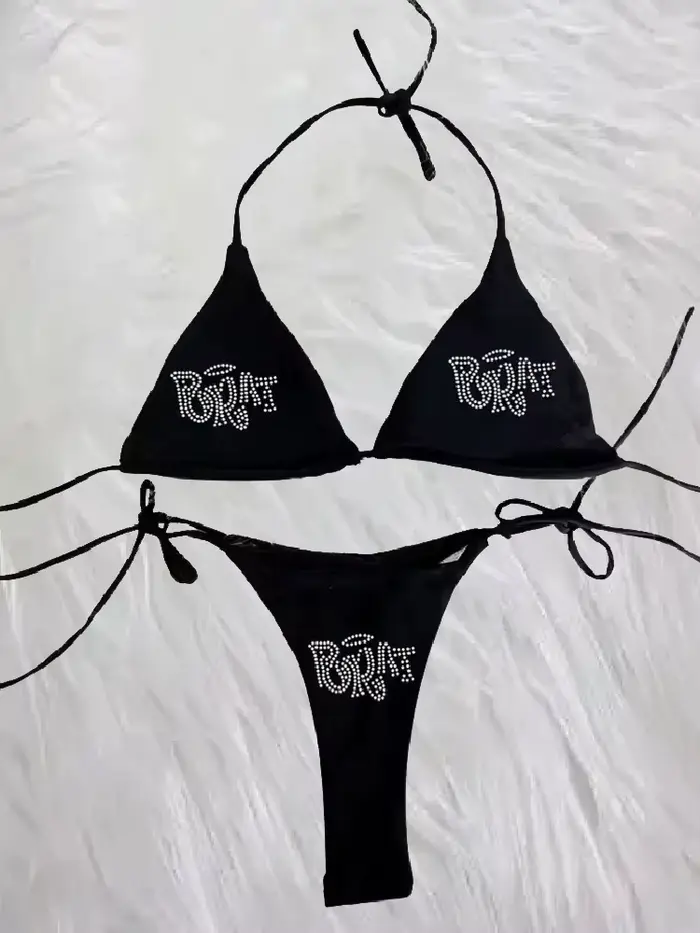 2000s femme Punk nouveau maillot de plage vêtements gothiques BRAT strass impression Grunge maillot 
