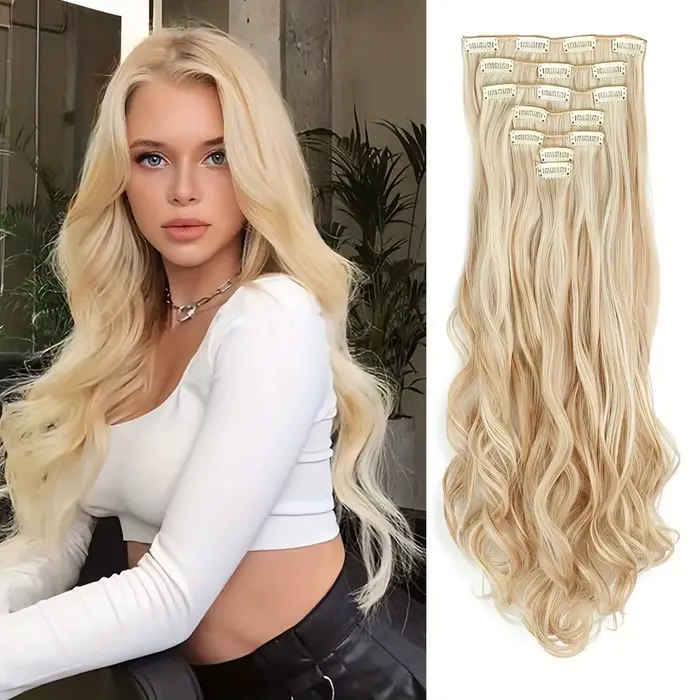 Extensions de cheveux ondulées à clips Jiameisi pour femmes longues occasions spéciales et tous les jours