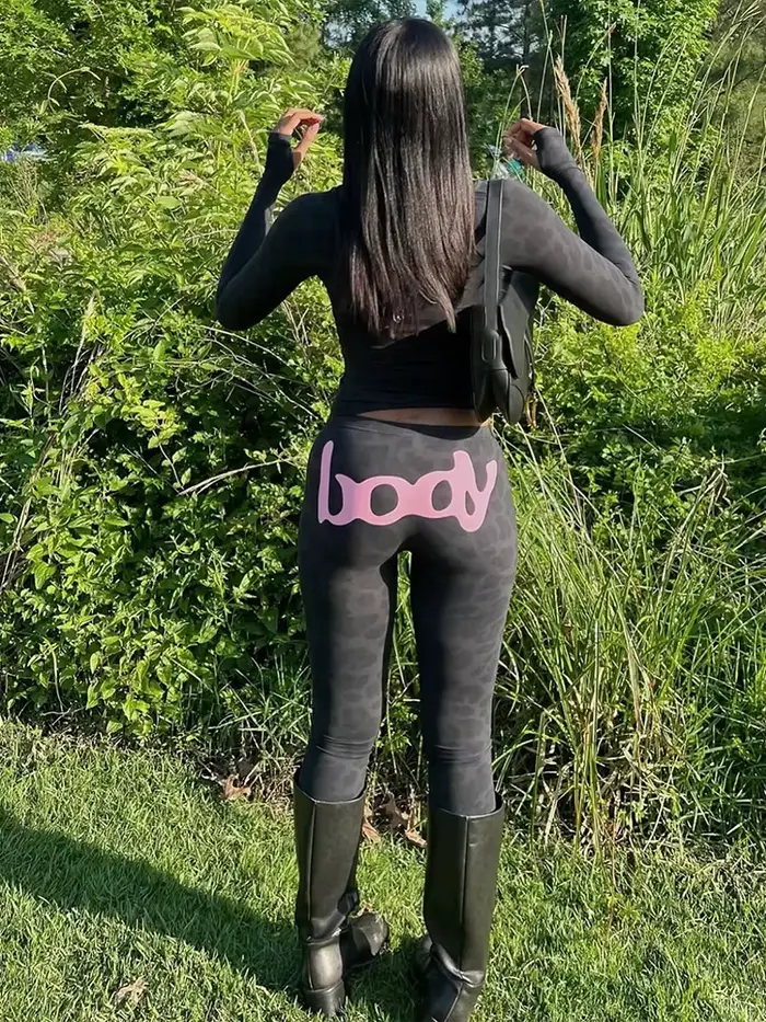 Sisterlinda Potlač s písmenami 2-dielny set pre ženy Zip Kardigan S Kapucňou Crop Bunda + Úzke Legíny Teplé Dievčatá S
