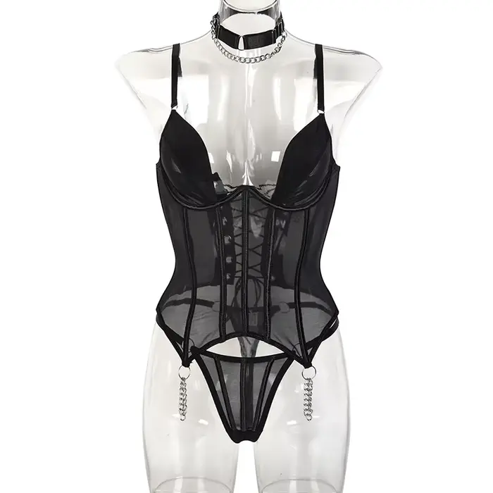 Sexy Dámske spodná bielizeň Polyester Set s priehľadné reťaze a čipky späť pre ženy špeciálne príležitosti