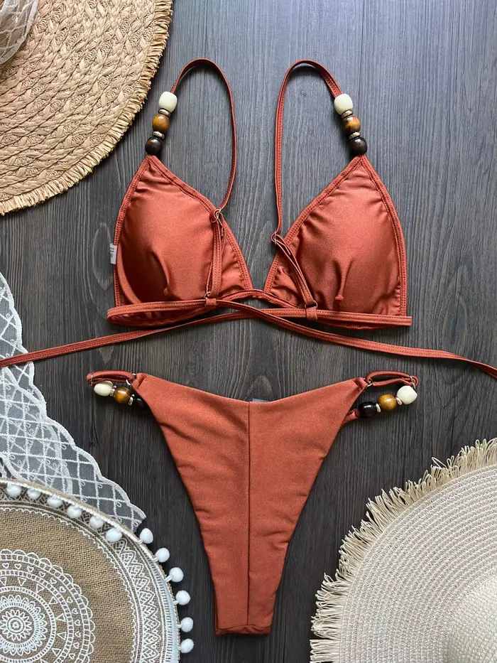 Bikini Femme Style de Plage avec Push-Up Élasthanne Polyamide Pour Plage Vacances Piscine Spa Sources Chaudes Sports Nautiques Croisière