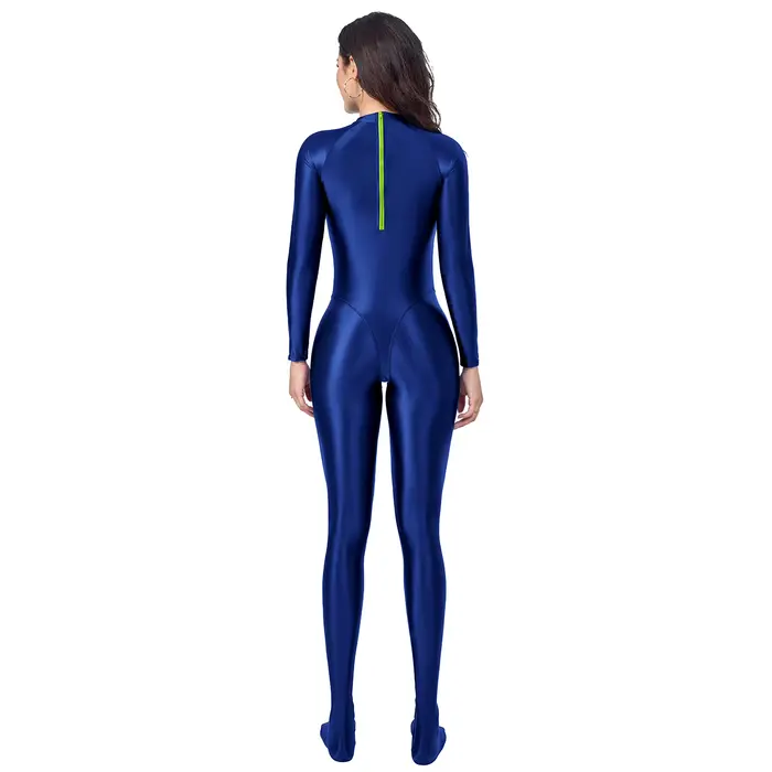 AMORESY – combishort Catsuit Wetlook pour femmes, justaucorps brillant avec fermeture éclair, combin