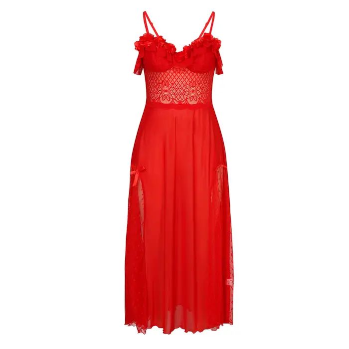PerconsiderLace-Robe de lingerie en dentelle pour femme, fente haute, longue, maxi, sans couture, transparente, chemise de nuit séduisante, ensemble de pyjamas