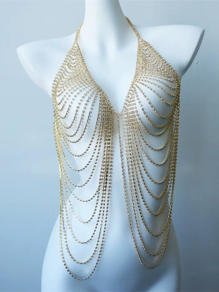 Chaîne de corps multicouche pour femme (type soutien-gorge), bijou de poitrine sexy pour boîte de nu