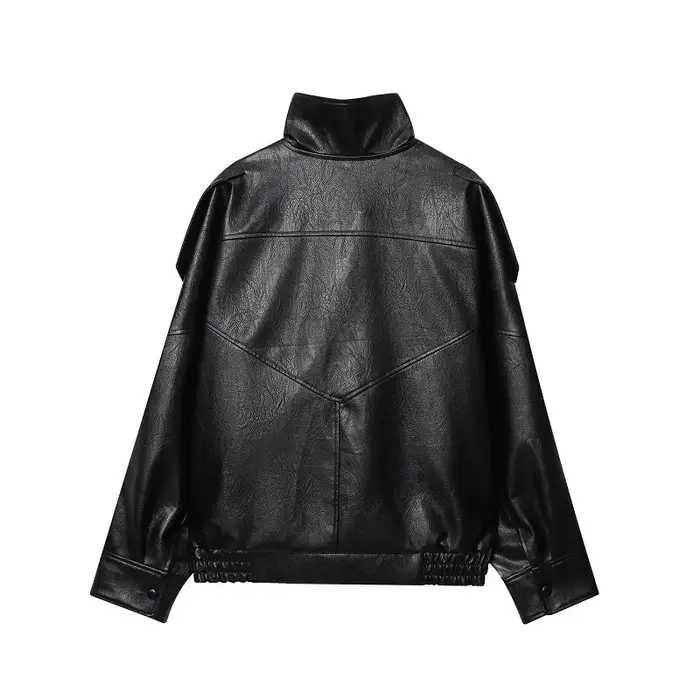 MUJER vestes en simili cuir noir pour femmes vêtements d'extérieur bureau femmes Bomber veste bouton