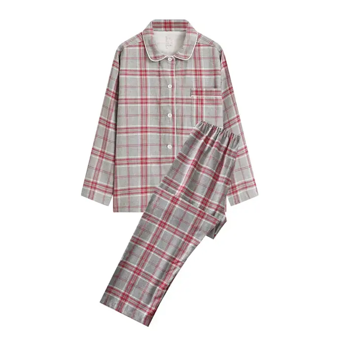 Ensembles de pyjama à carreaux décontractés pour femmes, mode, manches longues, pantalon imbibé, 100