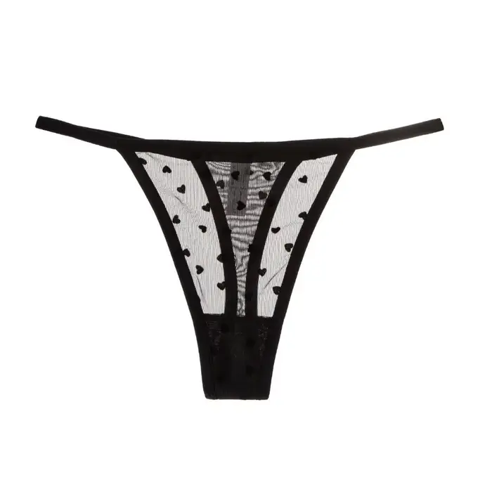 Lingerie String en résille transparente à motif cœur, à fines bretelles, taille basse