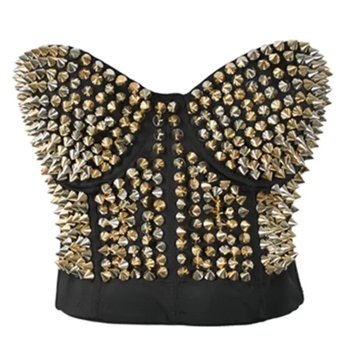 RiSALE-Soutien-gorge gothique punk rave pour femmes, brassière push-up, sexy, à la mode, or argent, 