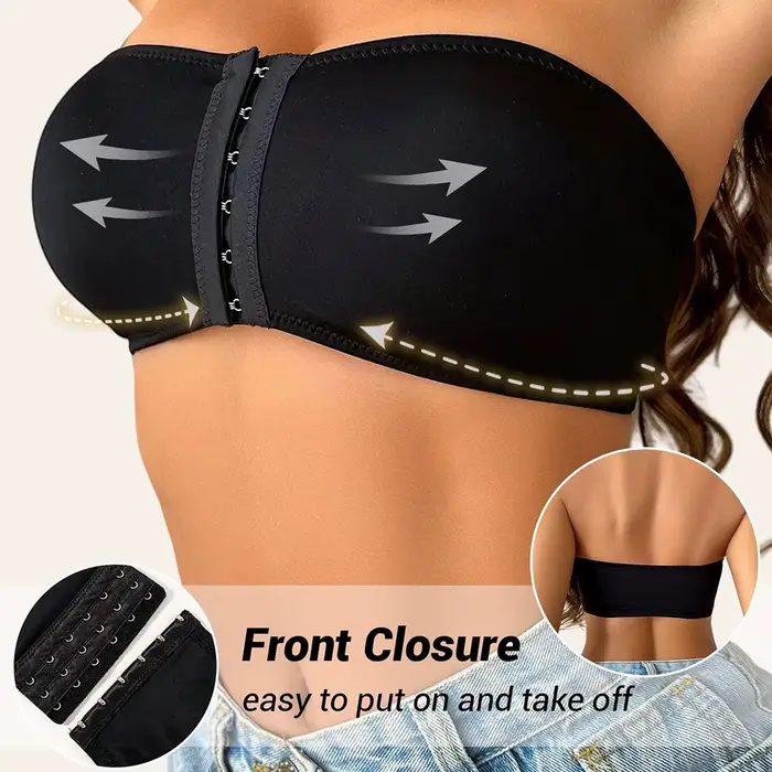 Bezramenná push-up bandeau podprsenka s predným zapínaním pre ženy