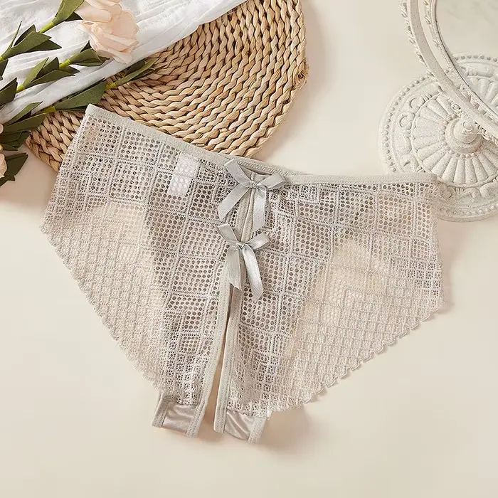 spodná bielizeň Sexy otvorený rozkrok pre ženy, nohavičky s nízkym pásom, vysoká elasticita, otvorený uzol, mriežka, nie je potrebné odstrániť, tenké a mäkké slipy