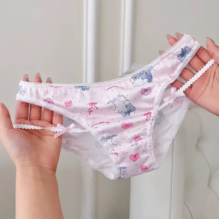Dievčatá nohavičky tenké Sexy japonská roztomilá mačka ženy sklzy ľad hodváb dáma tangá spodná bielizeň žena nízky pás G tangá Spodná bielizeň