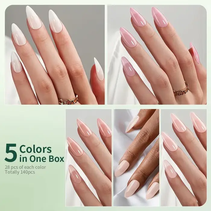 Nailpop 3-v-1 prírodné jemné nechty set 140 ks tóny pleti tlačidlá na