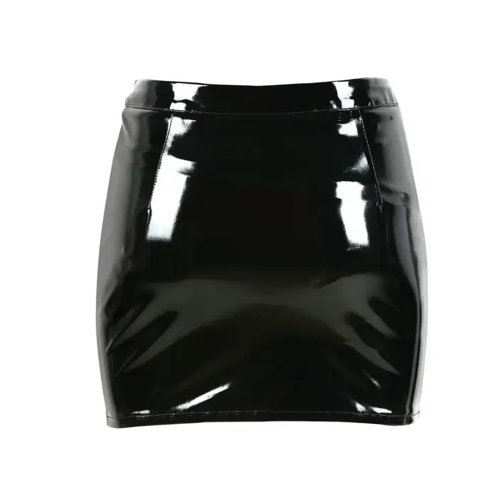 Mini jupe crayon en PVC à boutons pour femmes, fermeture éclair en latex de vinyle, jupe serrée bril