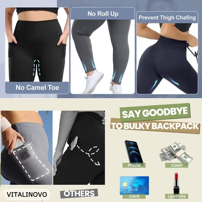 VITALINOVO Leggings grande taille avec poches pour femme taille haute contrôle du ventre pantalon de
