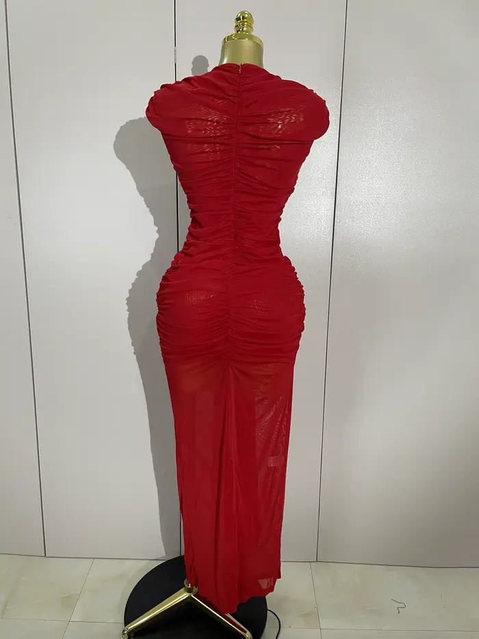 Ženy Sexy bez rukávov okrúhly výstrih sieťovaná priliehavá dlhé šaty módna prehliadka oslava celebrít večerné