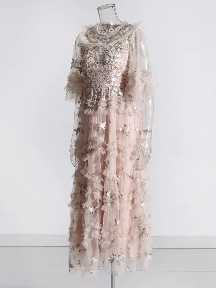 TWOTWurea-Robe patchwork à paillettes YLE pour femme, col rond, manches courtes, taille haute, maill