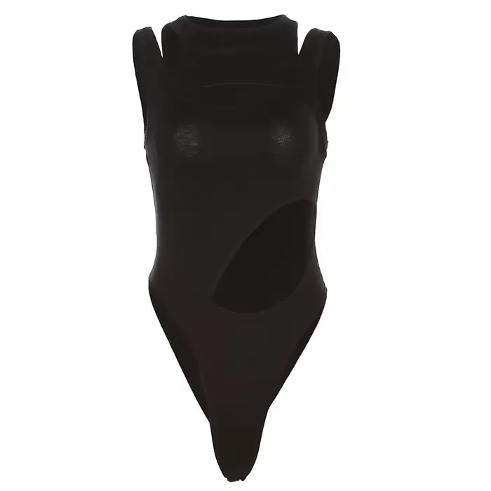 SylCue – body Design creux irrégulier pour femme, nouveau Style, col rond, sans manches, slim, exten