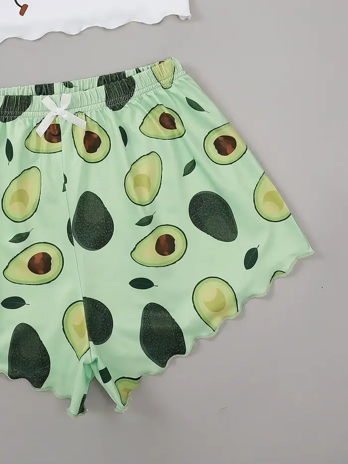 Dámska letná pyžamová súprava, avokádová tlač, košieľka s šortkami, ležérne a sexy spodné prádlo, nudetka, domáce oblečenie, spodná bielizeň