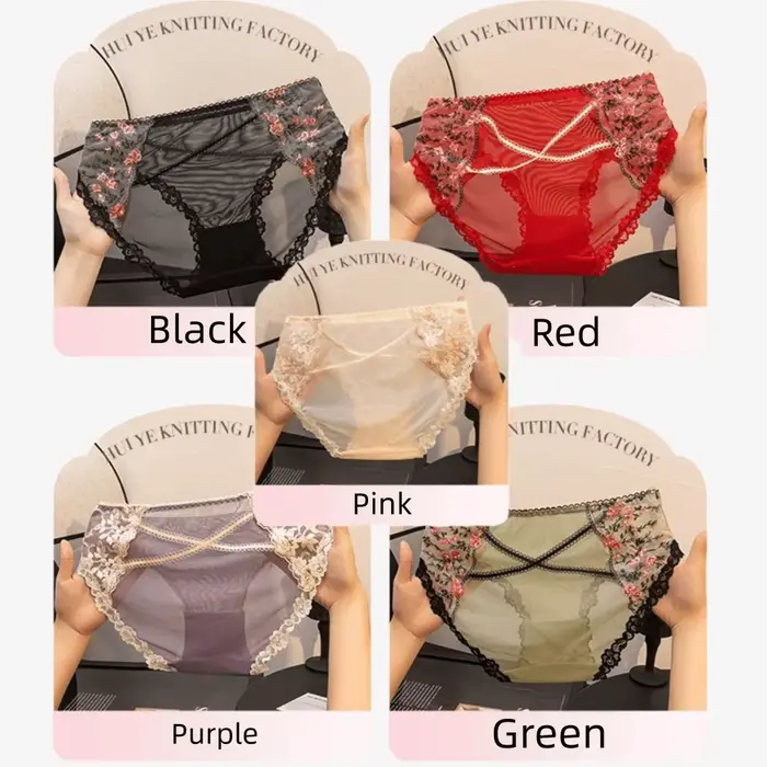 Culotte Transparente en Maille Femme Broderie Florale Dentelle Élégante Occasions Spéciales