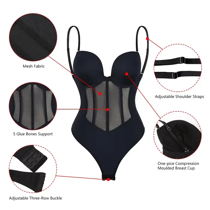 Dámske bez ramienok batérie oblek, body Shaper, kompresia, nahé späť, výčnelok, zoštíhľujúce spodná bielizeň, čierna, béžová, 1 kus, plus veľkosť