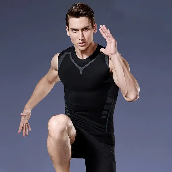 Pánske polyesterové bez rukávov kompresie Top pre športové fitness a silový tréning