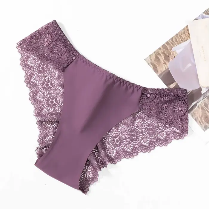 SURAOLIW-Culotte Sexy en Maille Ajourée pour Femme, Sous-Vêtement en Dentelle Douce, Sans Couture, à la Mode, pour le Fitness et le Yoga