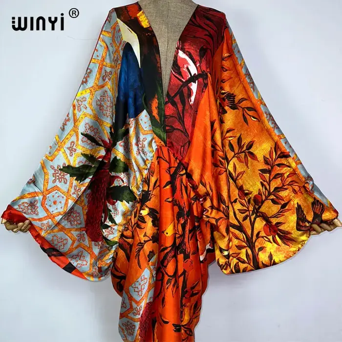 WINYI-Robe longue bohème à col en V pour femmes, Robe longue de plage, Sensation roulée à la main, S