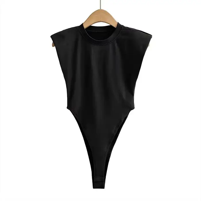 Combinaison moulante sexy d'été pour femmes, avec épaulettes rembourrées, sans manches, noir et blan