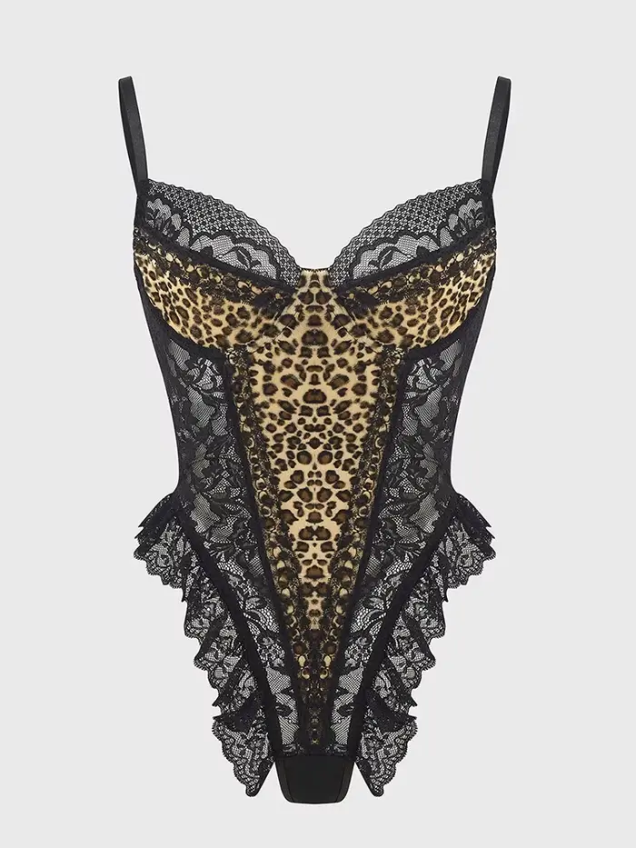 Body Sexy en dentelle à motif léopard, Vintage, Chic, Slim, vêtements féminins, bretelles Spaghetti,