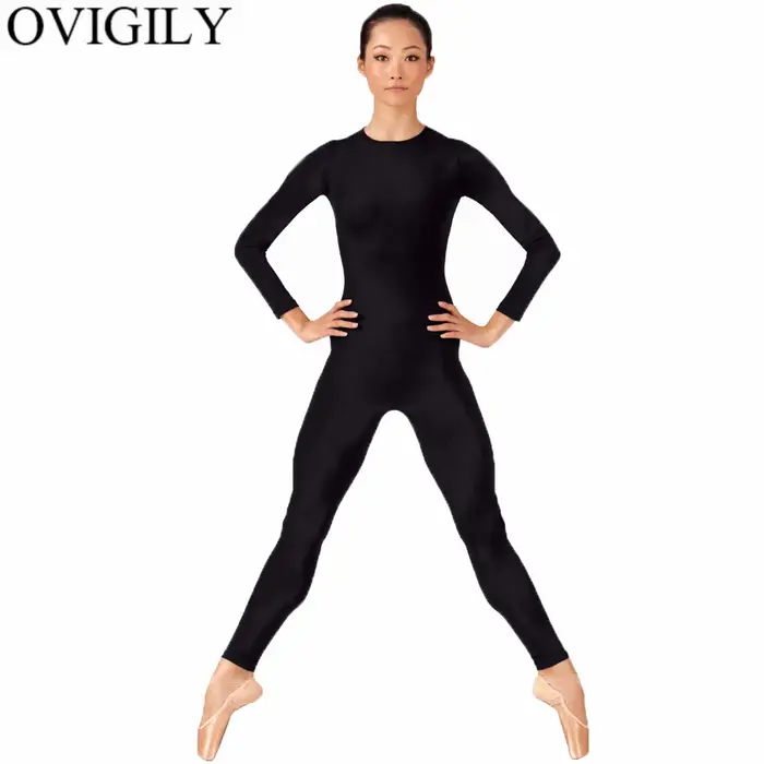 OVIGILY Okolo krku s dlhými rukávmi Stretch Fabric Nylon elastan pre ženy gymnastika balet tanečné vystúpenie Špeciálne príležitosti