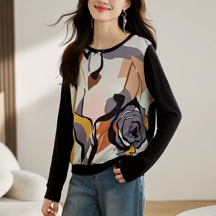 T-shirts à manches longues pour femmes, élégants et confortables, imprimés à la mode, hauts quotidie