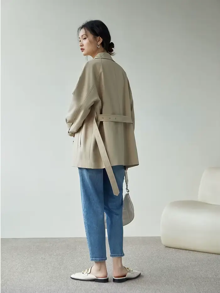 ZIQIAO-Manteau à col rabattu pour femme, manches régulières complètes, ingent, Tradt, droit, court, 