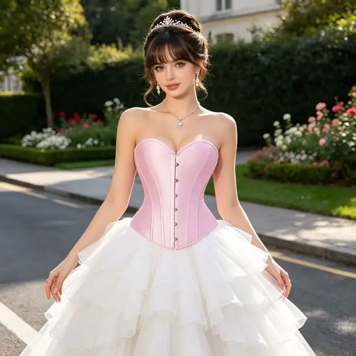 Ružový saténový korzet bez ramienok pre ženy, s predným uzáverom, zoštíhľujúci a tvarujúci pás, vrchné oblečenie
