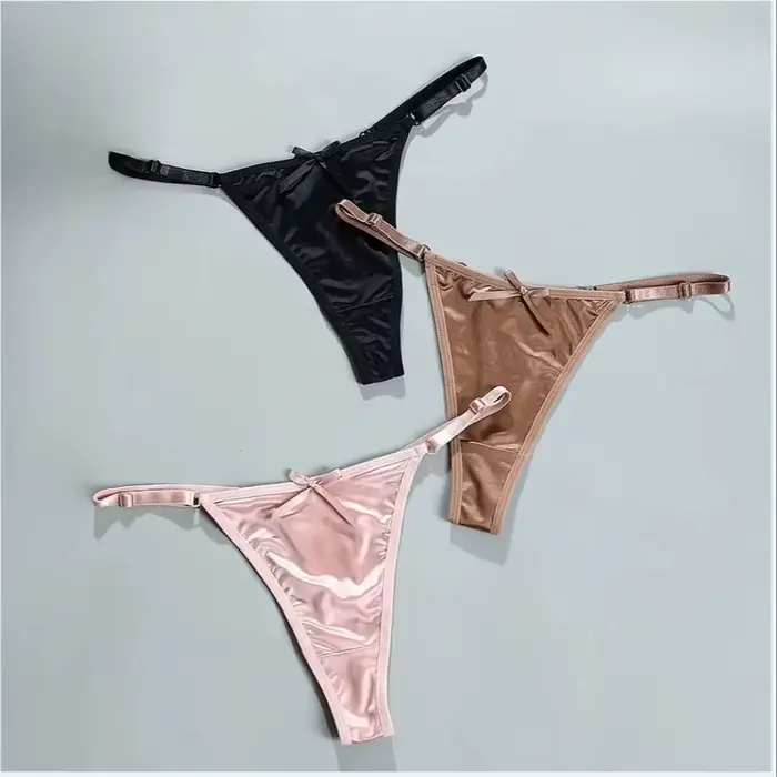 Sexy saténové nastaviteľné dievčenské G-strings nohavice pohodlné nízke viazanie slipy bezšvové tangá pre ženy