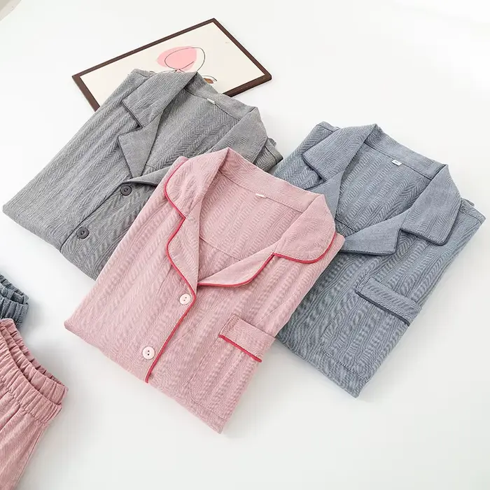 Štýlové japonské pyžamo pre ženy, mäkká bavlna, dlhé rukávy, členkové nohavice, V-neck, pohodlné na spanie a relaxáciu, špeciálne príležitosti
