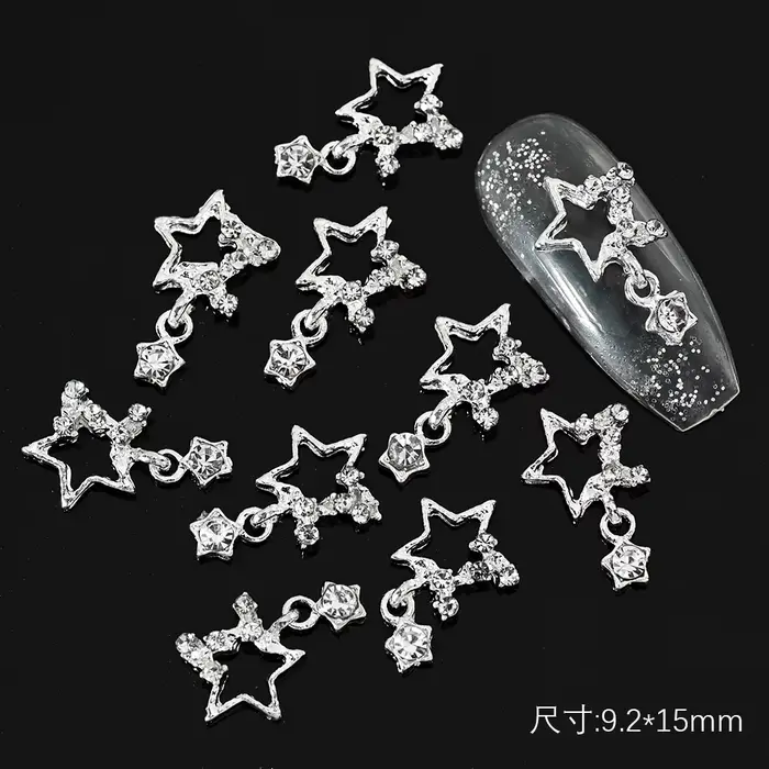 10 pièces 3D argent pentagramme étoile Nail Art alliage strass luxe métal étoile breloques ongles bi