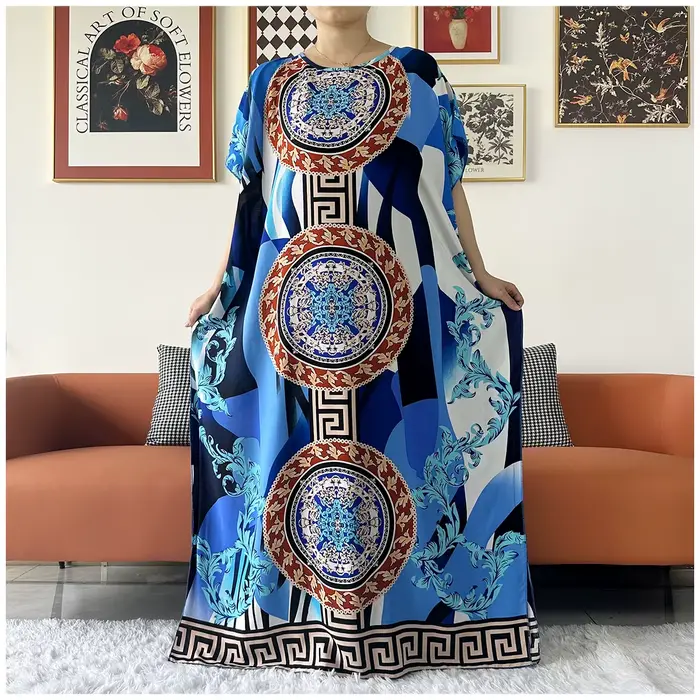 Dámske africké bavlnené dashiki kaftan s kvetinovou potlačou