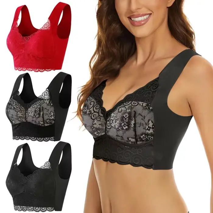 Štýlové Plus veľkosť Dámske podprsenka s pletenou čipkou v bezšvíkové tri štvrtiny Nylon pre ženy špeciálne príležitosti