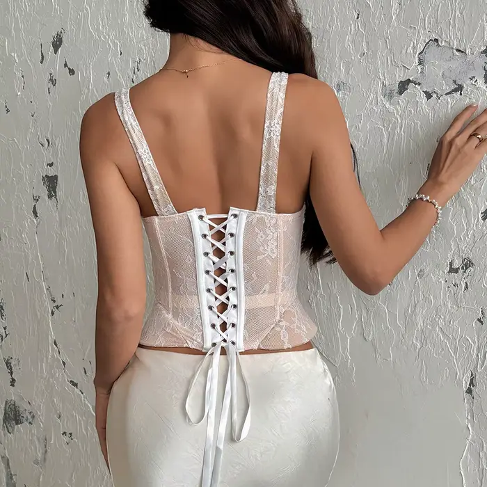 Čipka korzet top s oceľovými rámami a kríž späť s šnúrky, oka body pre ženy, sexy bustier, crop top, pás cincher pod hrudníkom