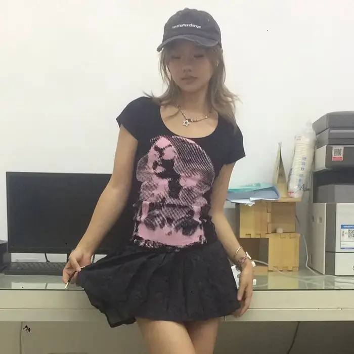 T-shirt à manches courtes esthétique japonaise, Karr233, Trashy Y2k, Économie graphiques Harajuku, G