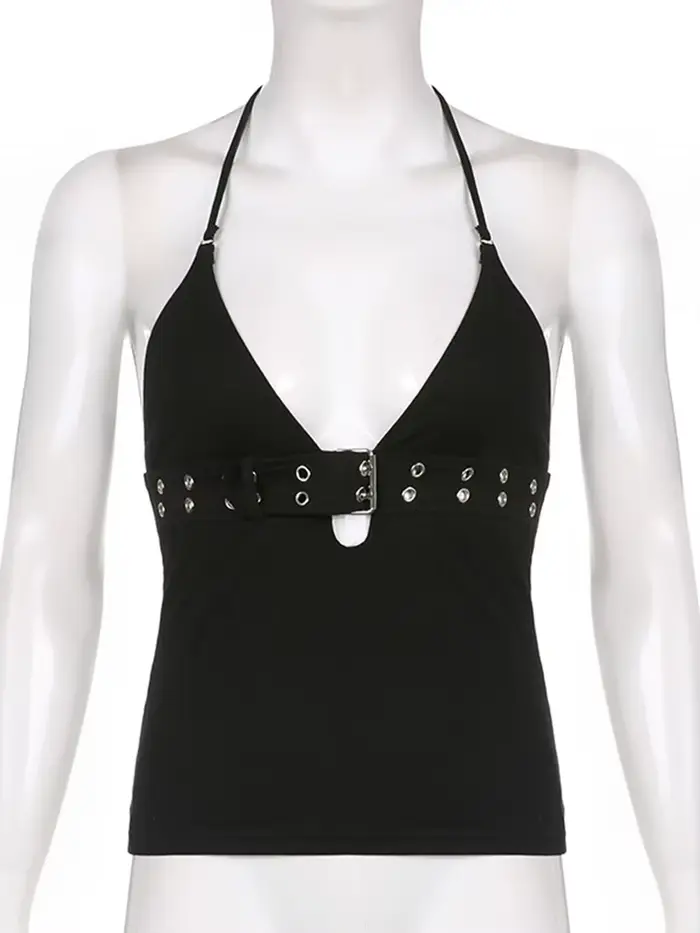 Y2k – haut court à bandes noir, dos nu, à lacets, mignon, fête, plage, été, sweat-shirt pour femmes,