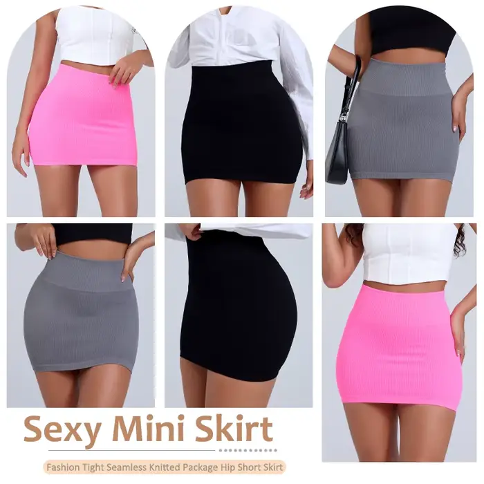 Femmes basique élastique taille haute moulante crayon Mini jupe décontracté été côtelé tricot paquet