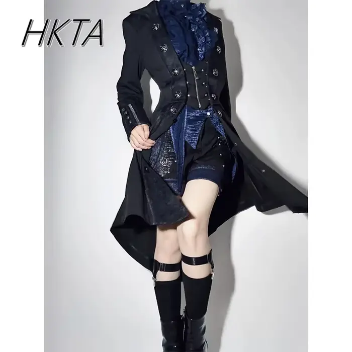 Trench Coat Gothisme Moderne Femme High Street Design Noir Polyvalent Occasions Speciales