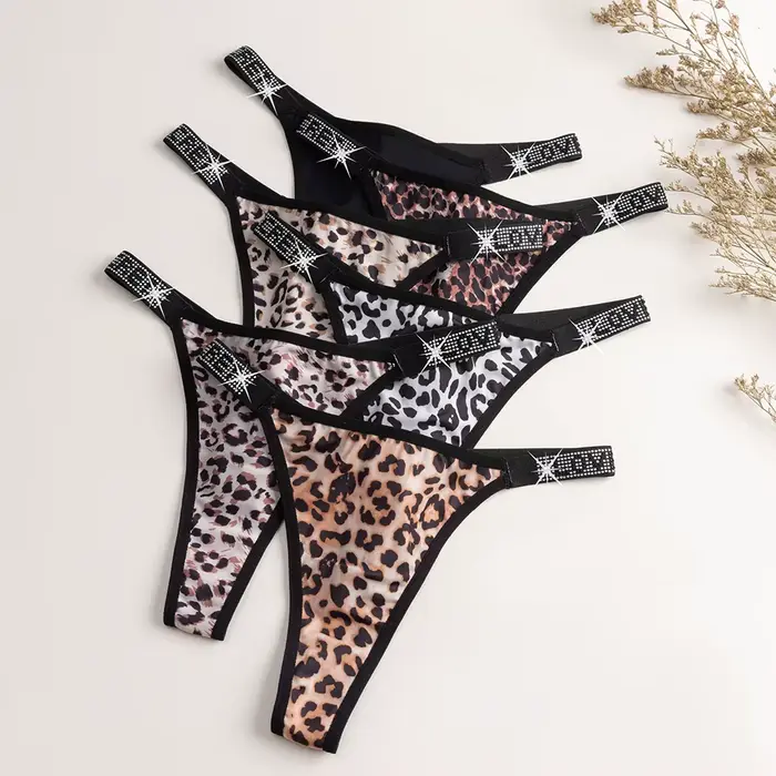 BZEL Nové leopardie remienky pre ženy s kamienkami, sexy spodná bielizeň s nízkym pasom, tanga, ženské nohavičky, pohodlné a trendy spodné prádlo